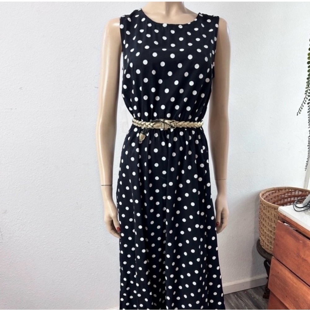 Vintage Dani/Michaels polka dots Sleeveless Crew Neck Midi Sundress - Picture 6 of 16
